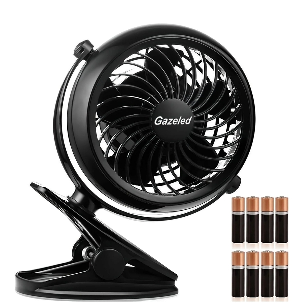 Gazeled Black Clip-On Fan with Batteries